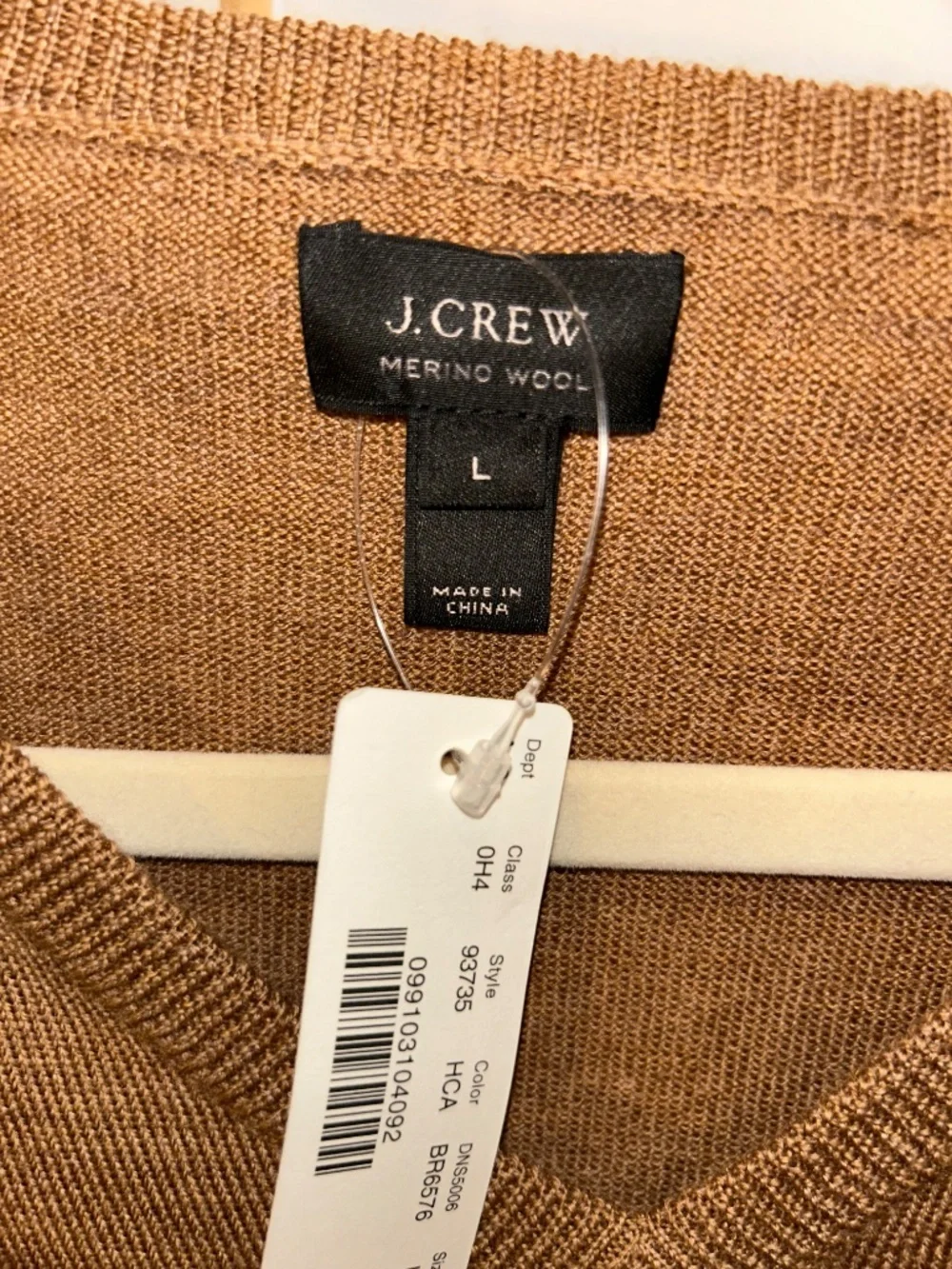 J. crew NEW NWT camel khaki merino wool v-neck sweater L